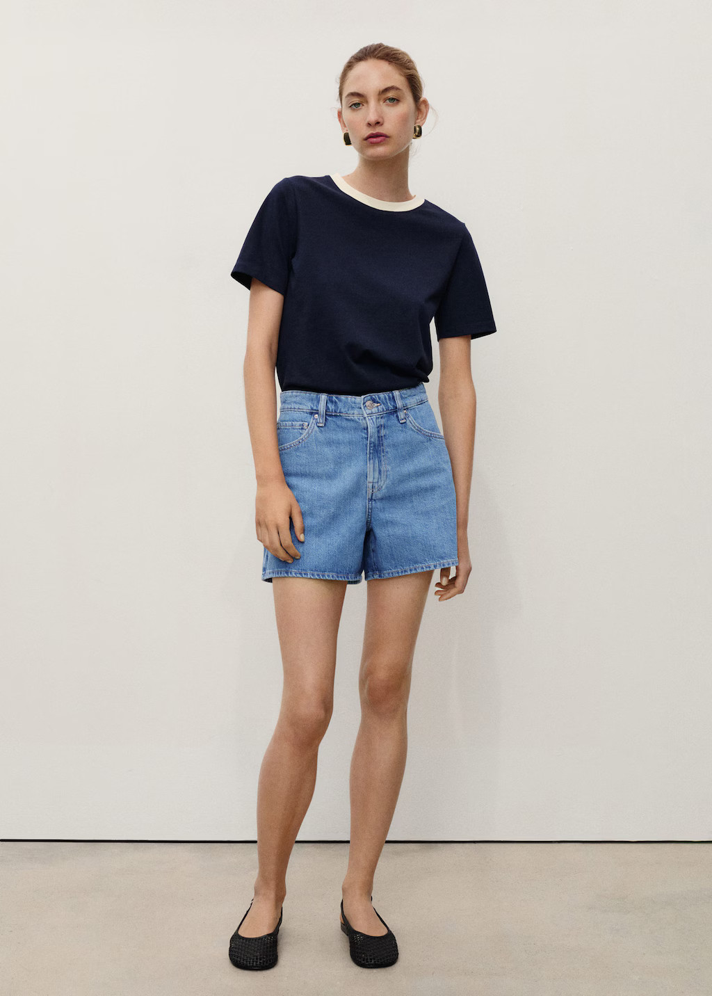 High-waisted straight-fit denim shorts medium blue - Woman - 0 - MANGO | Mango (US/MX/AU)