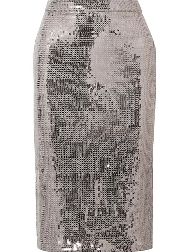 Alice Olivia - Rue Sequined Chiffon Skirt - Silver | NET-A-PORTER (US)