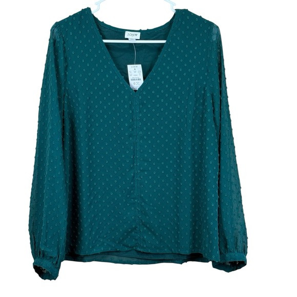 J.Crew Womens‎ Popover Blouse M Medium Green v Neck Clip Dot Swiss Preppy NWT | Poshmark