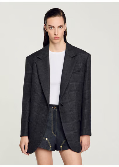 VESTE TAILLEUR AMPLE EN LAINE GRIS FONCE SANDRO - FEMME | Place des Tendances | Place des tendances (FR)