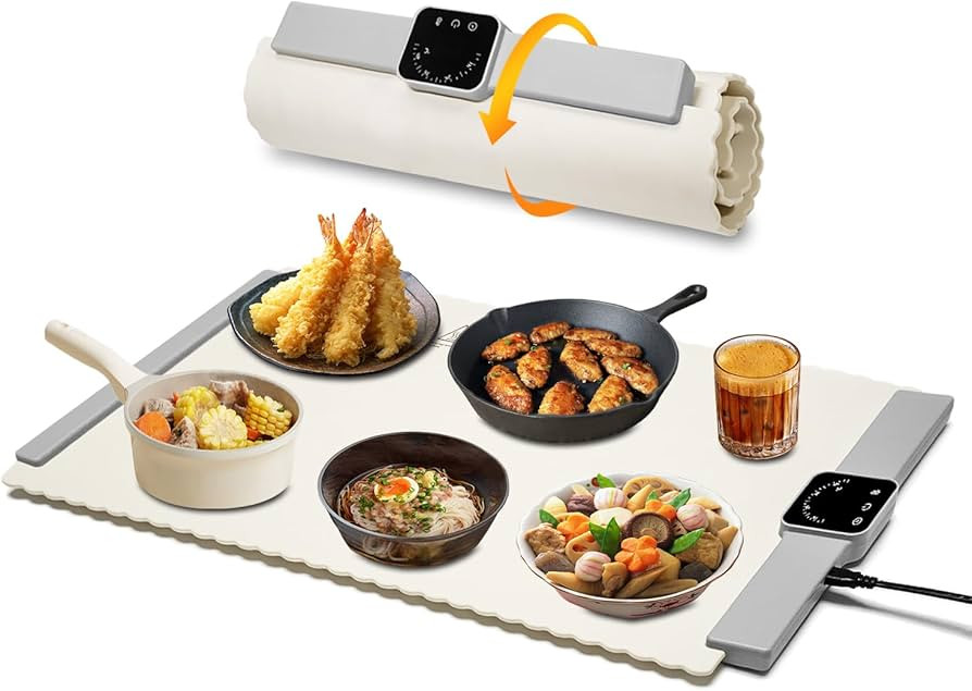 Food Warmer Mat, Electric Portable Silicone Warming Plate, Roll Up Heating Tray for Food, 5 Heat ... | Amazon (US)