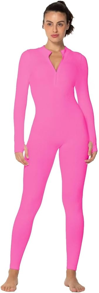 Sunzel Long Sleeve Jumpsuits for Women, Ribbed One Piece Casual Yoga Workout Zip Front Bodycon, L... | Amazon (US)