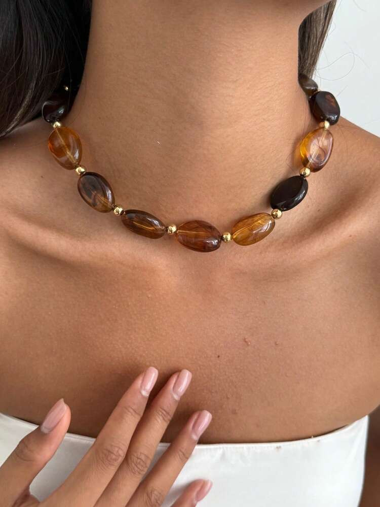 1pc Bohemian Geometric Asymmetrical Beaded Necklace, Vintage Elegant Everyday Necklace For Women,... | SHEIN