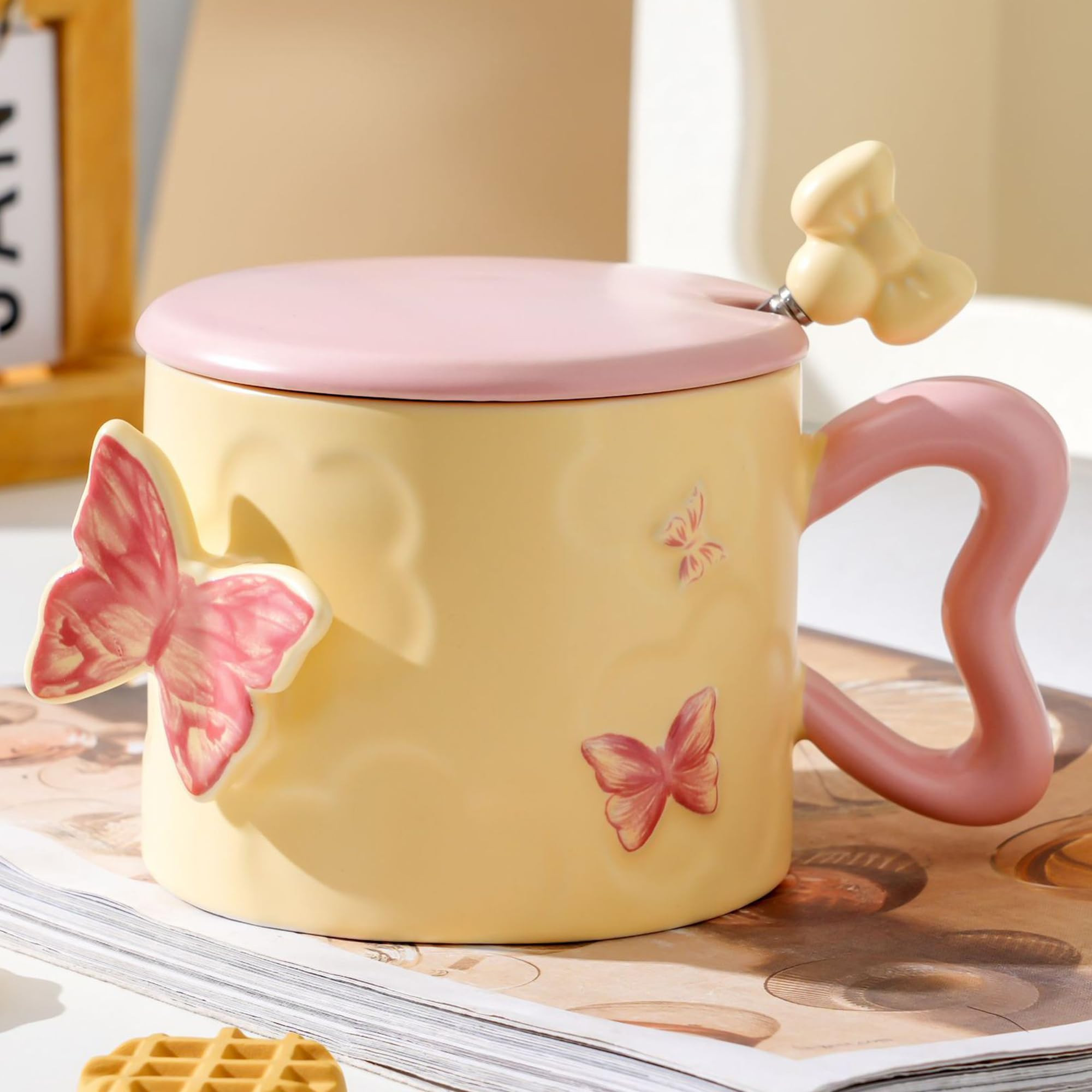 12 OZ Pink Butterfly Coffee Mug Coquette Mug Porcelain Coffee Tea Cup Bow Ceramic Cute mug for Wo... | Amazon (US)