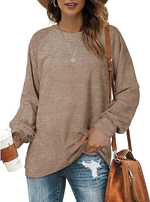 OFEEFAN Women's Sweaters Oversized Pullover Sweatshirts Crewneck Balloon Sleeve Tops | Amazon (US)