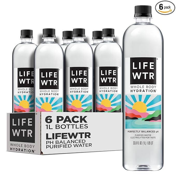 LIFEWTR, Premium Purified Water pH Balanced with Electrolytes For Taste, 1 Liter bottles (6 Pack) | Amazon (US)