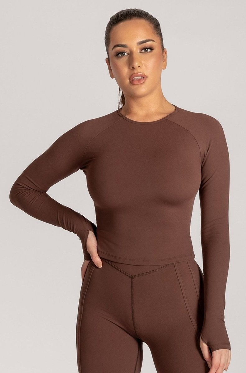 Venus Long Sleeve Crop Top - Chocolate | MESHKI US