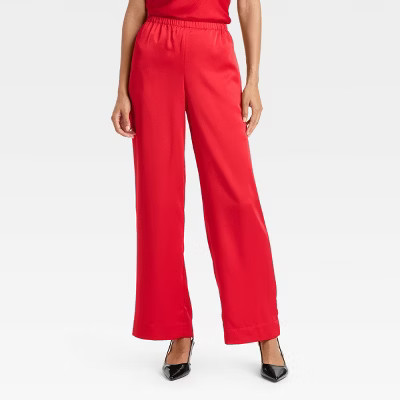 Women's Mid-Rise Straight Leg Satin Pull-On Pants - A New Day™ | Target