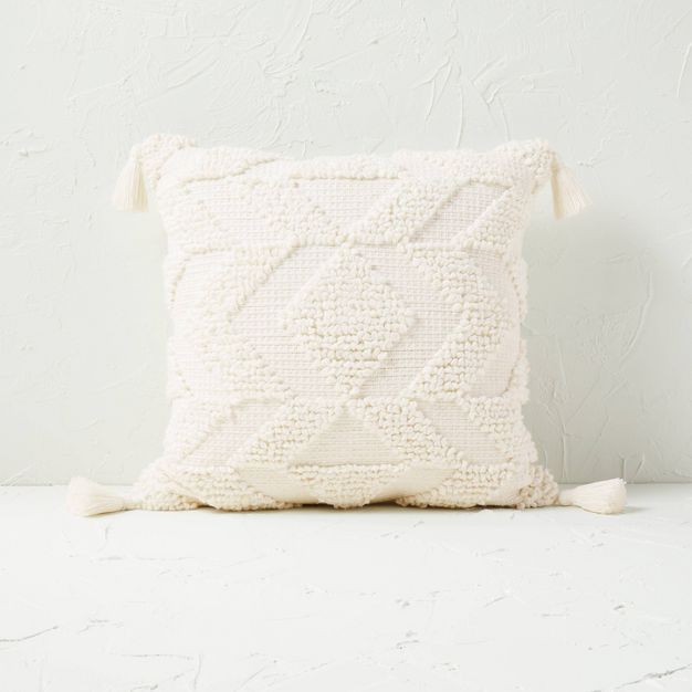 Woven Textured Square Throw Pillow Cream - Opalhouse&#8482; designed with Jungalow&#8482; | Target