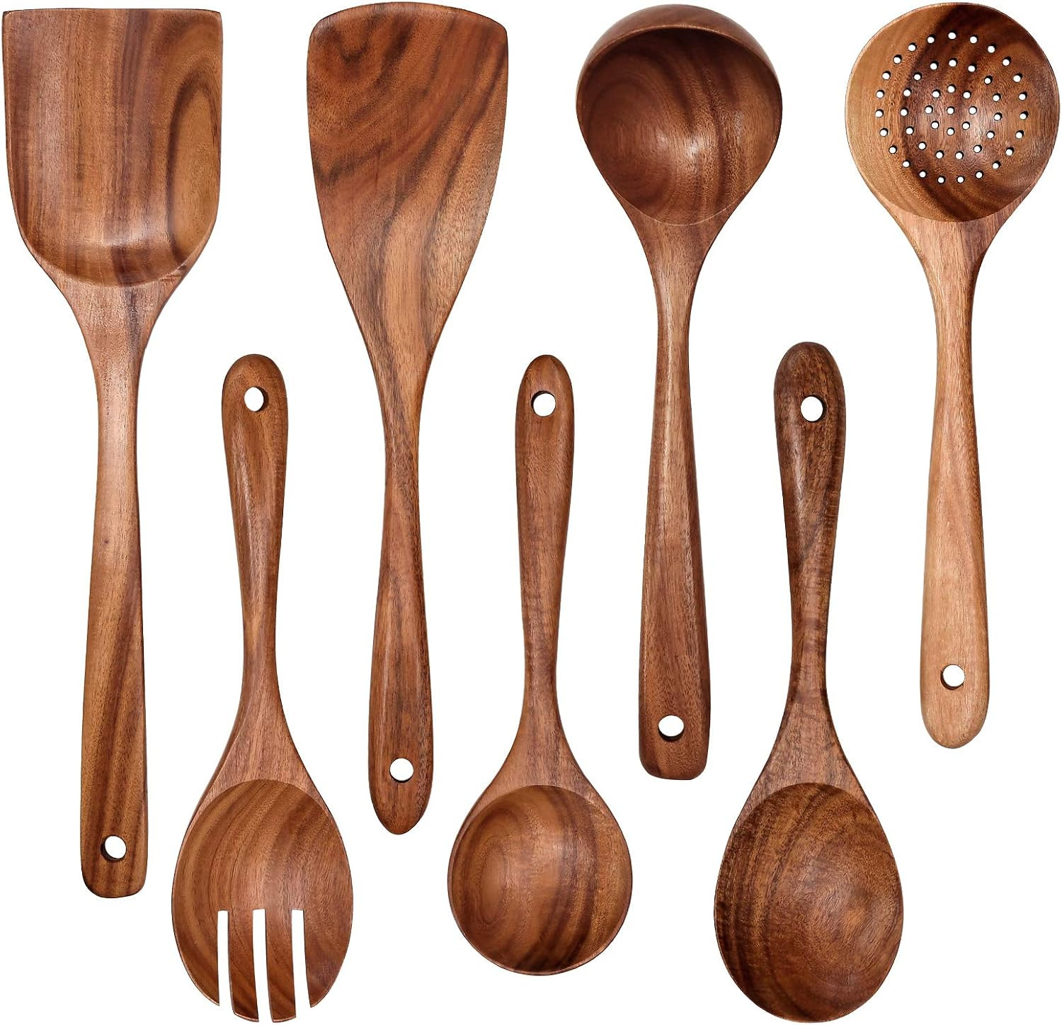Wooden Non-Stick Kitchen Pan Toolset 7 Pieces Set, Natural Kitchen Utensils Spatula, Wooden Cooking Utensils Spoons, Fried Spatula and Salad Fork | Amazon (US)