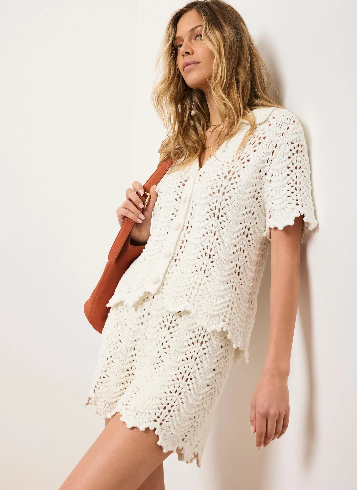 Cream Embellished Crochet Shorts | Mint Velvet
