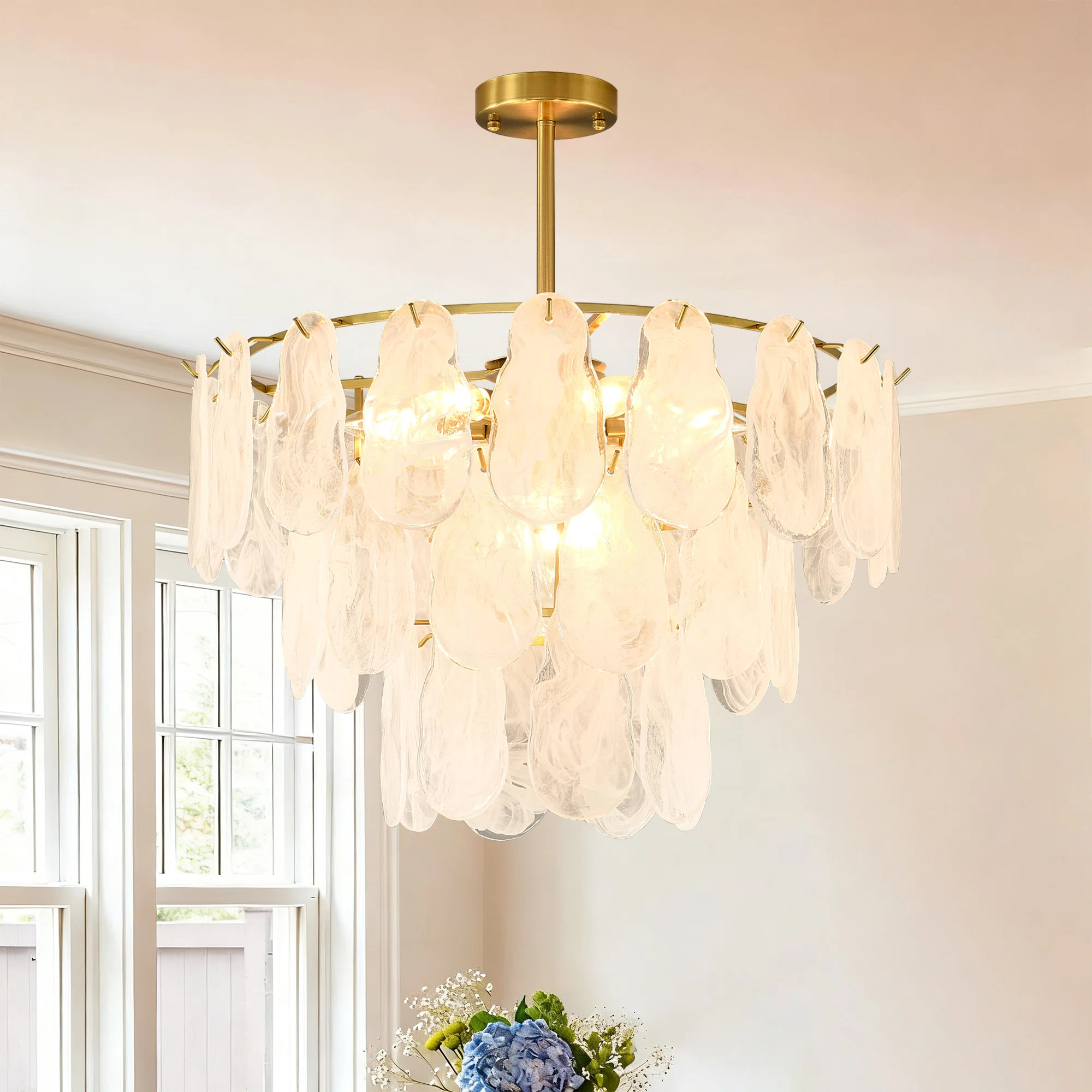 Modern Gold Chandelier Lighting, Cloud Glass Metal Chandeliers, 3 Tier Round Hanging Ceiling Ligh... | Wayfair North America