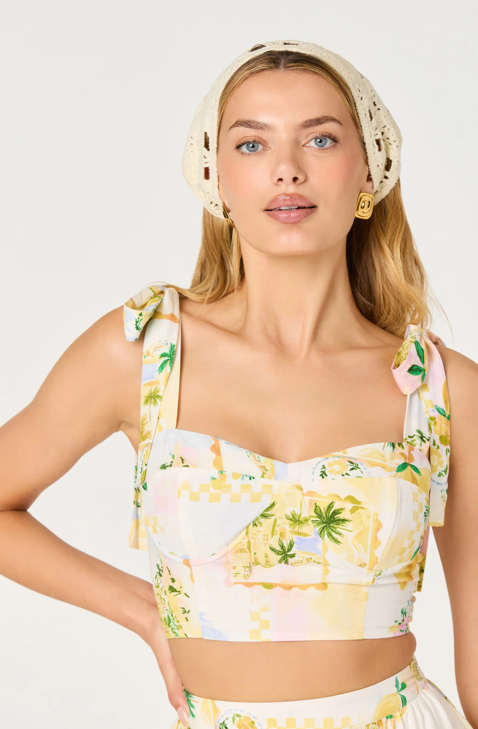 Kaleigh Tie-Strap Bustier Top - Lemon paradise / M | ASTR The Label (US)