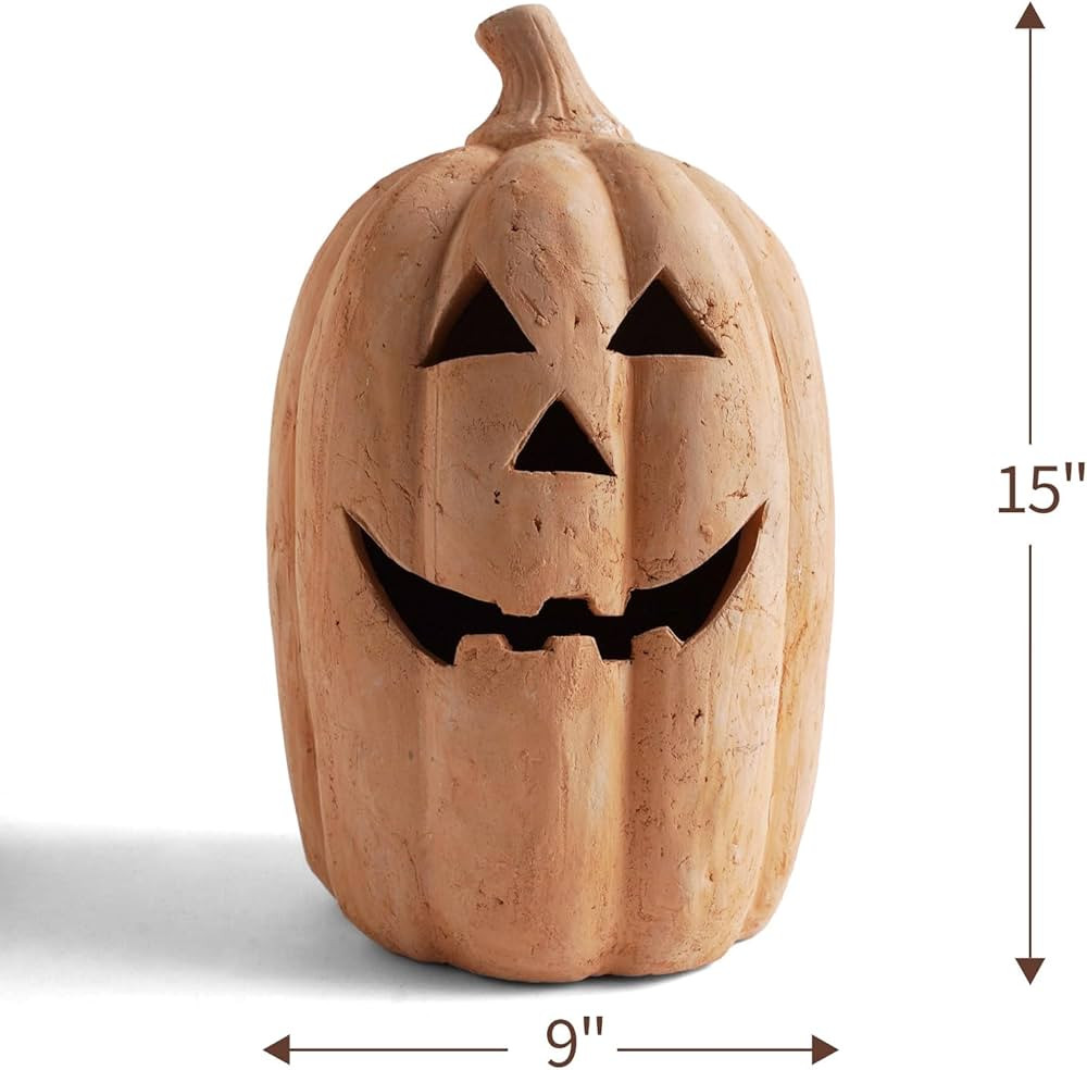 Fall Decor - Halloween Decorations - Handmade Terracotta Pumpkin Jack O' Lantern Outdoor Indoor -... | Amazon (US)