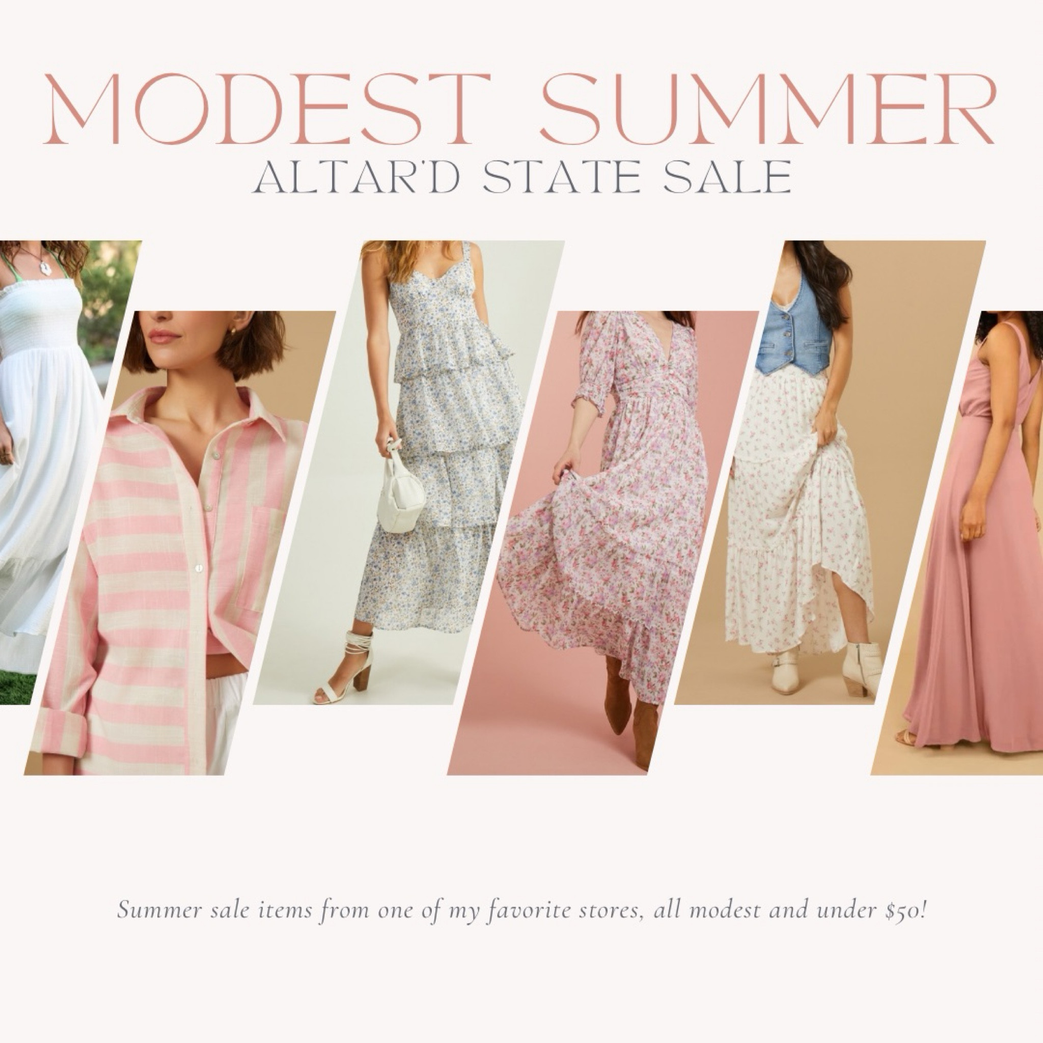 Altar’d state is hands down one of the best places to find modest, high quality dresses, skirts, and outfits. However it’s rare for any of their clothing to go on sale when it’s the right season! Hurry and shop while these adorable summer finds last…all under $50! 

#LTKSaleAlert #LTKSummerSales #LTKFindsUnder100