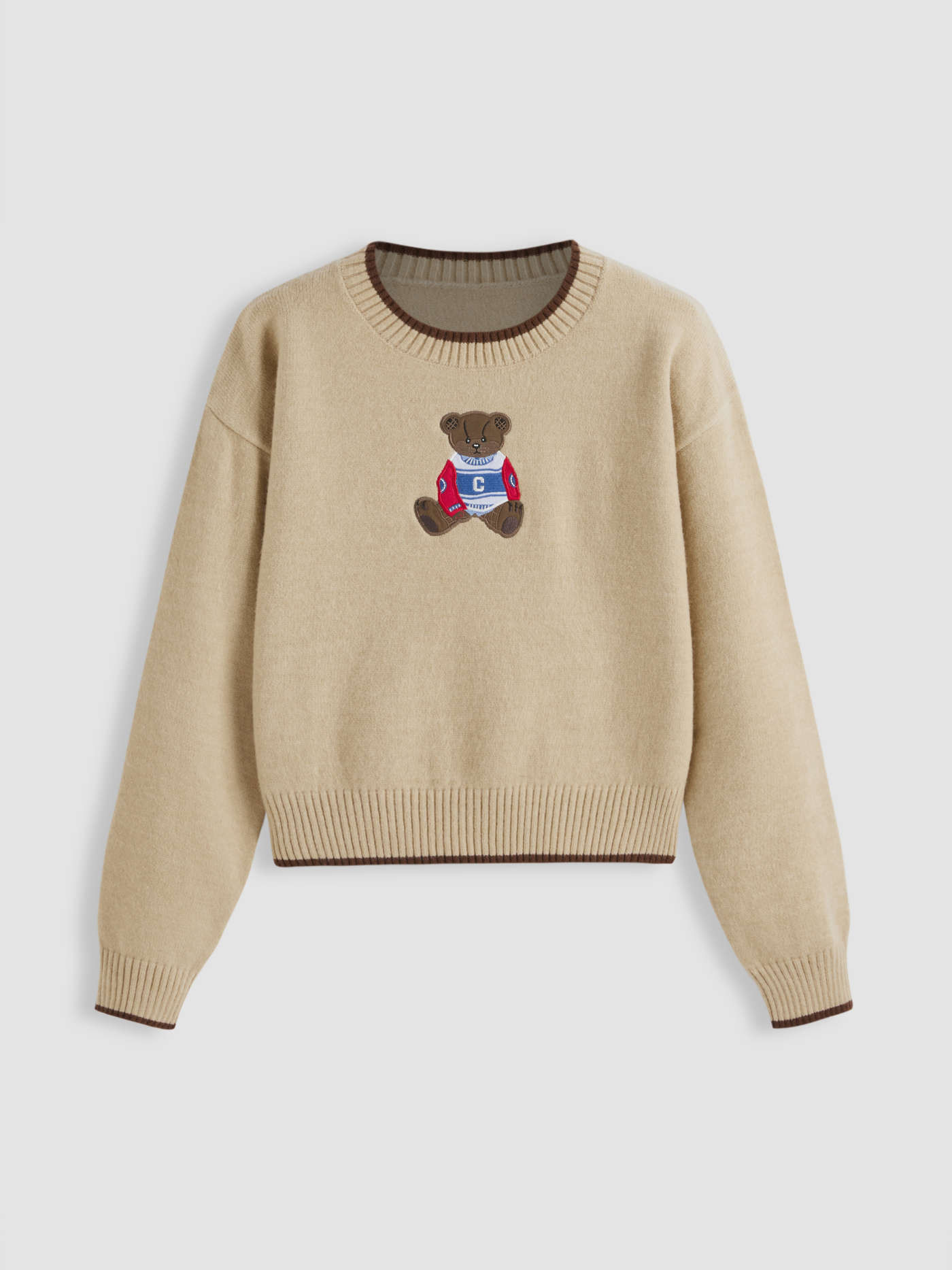 Round Neckline Graphic Bear Long Sleeve Sweater | Cider