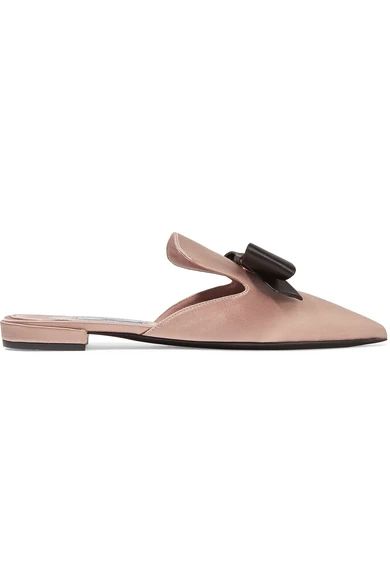 Prada - Bow-embellished Satin Slippers - Beige | NET-A-PORTER (US)