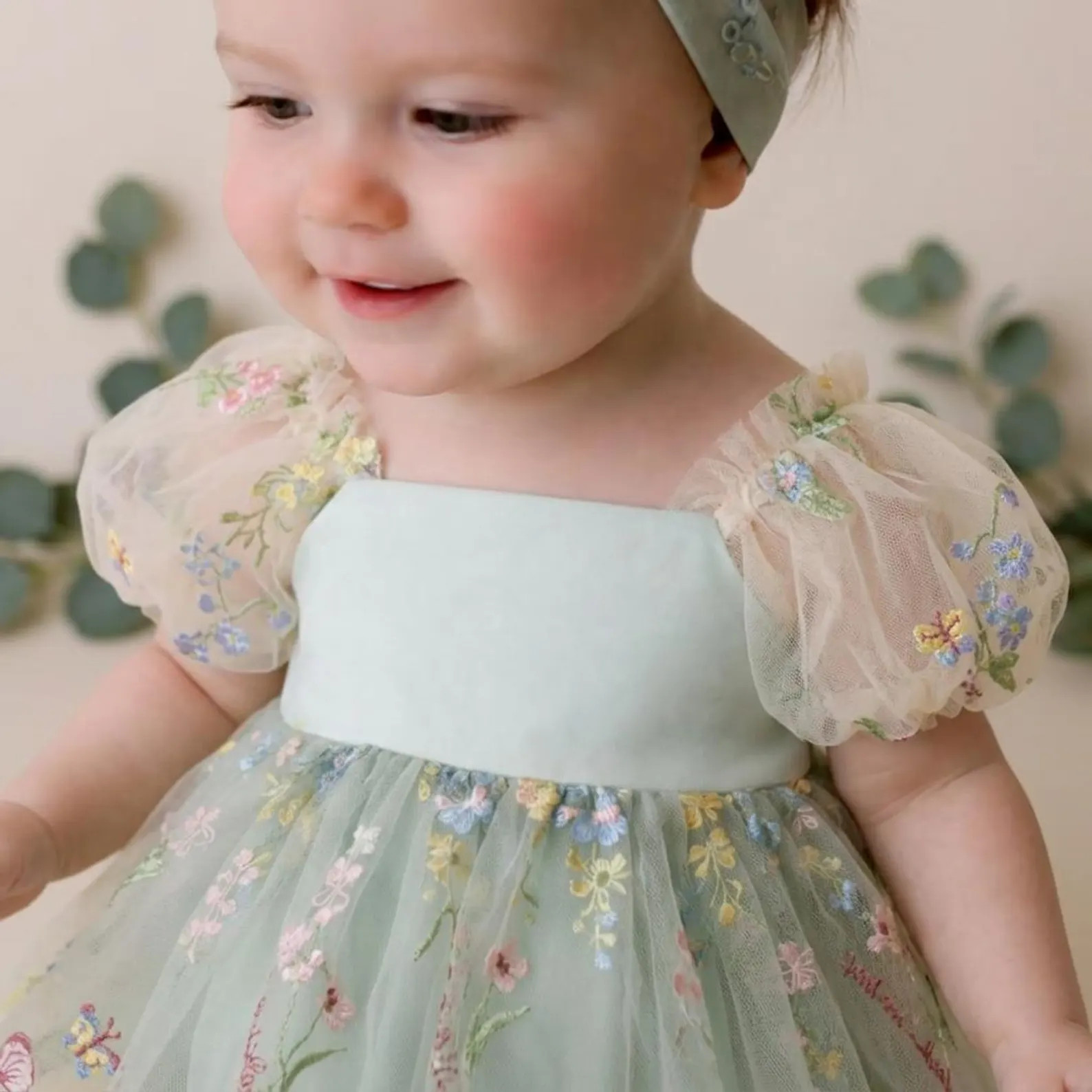 Sage Green -The ORIGINAL Enchanted Rose Fairy Floral Spring Embroidered Tulle Romper, Flower Girl... | Etsy (Global)