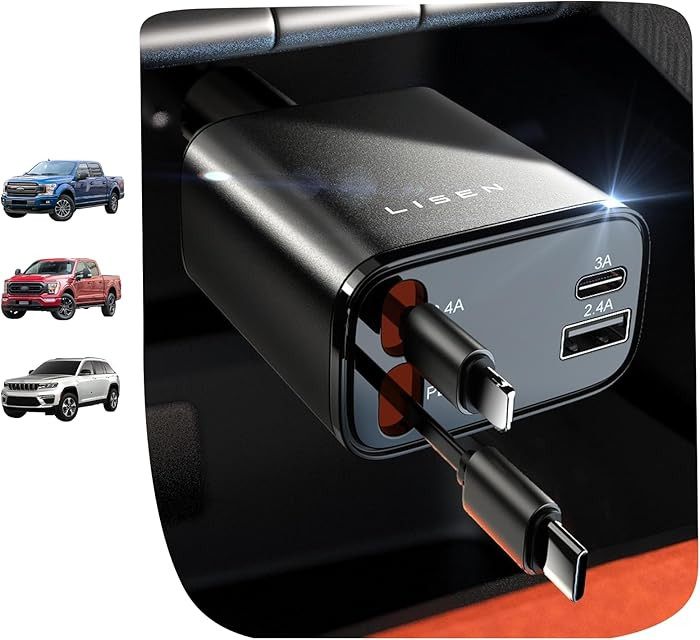 LISEN Retractable Car Charger 4 in 1 for Cars, 69W Retractable USB C Car Charger with 31.5in Cabl... | Amazon (US)