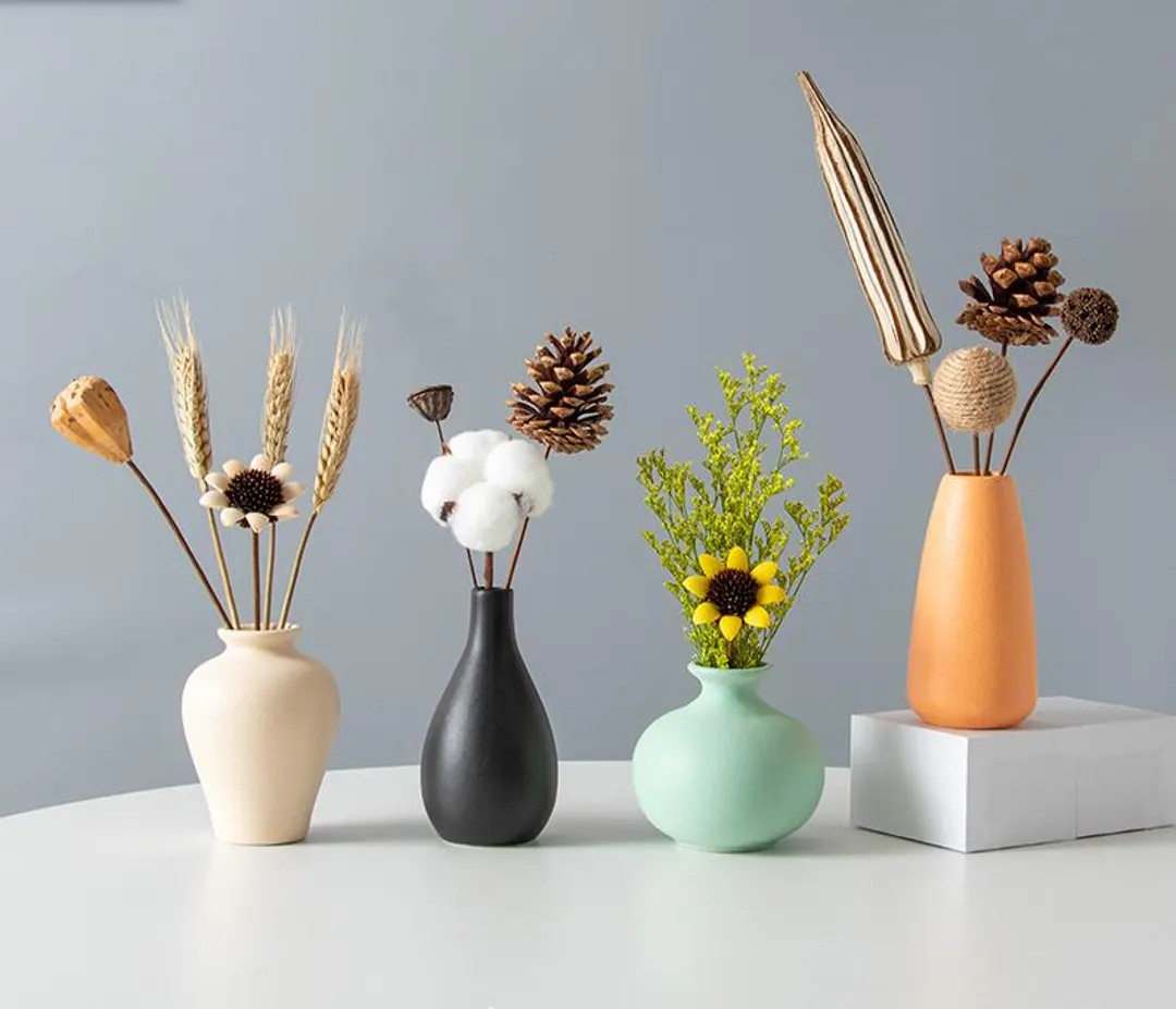 Set of 4: Ceramic Flower Mini Table Vase With Dried Flowers for Home Decorative - Etsy | Etsy (US)