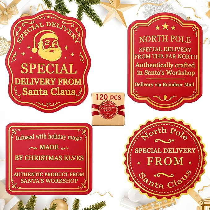 Marspark 120 Pcs Christmas Gift Tag Stickers from Santa Claus 4 Styles Self Adhesive Xmas North P... | Amazon (US)