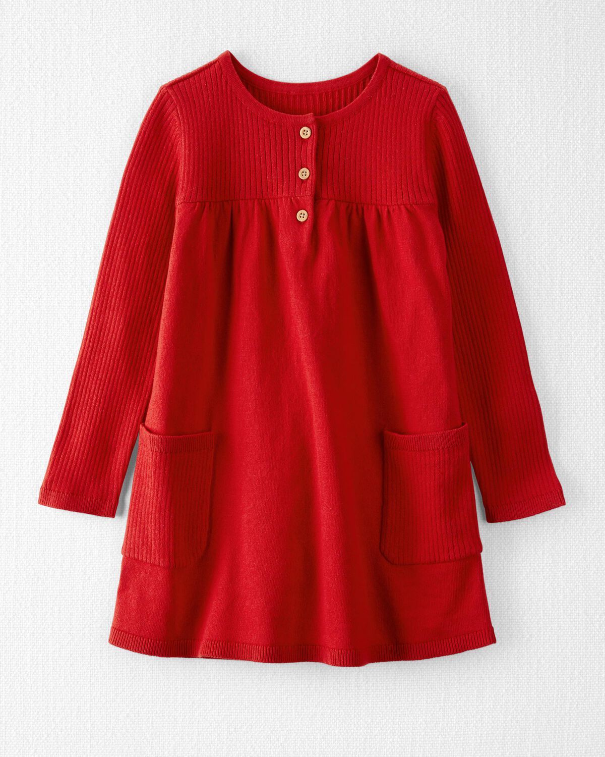 Perfect Red Toddler Organic Cotton Ribbed Sweater Knit Dress in Red | carters.com | Carter's