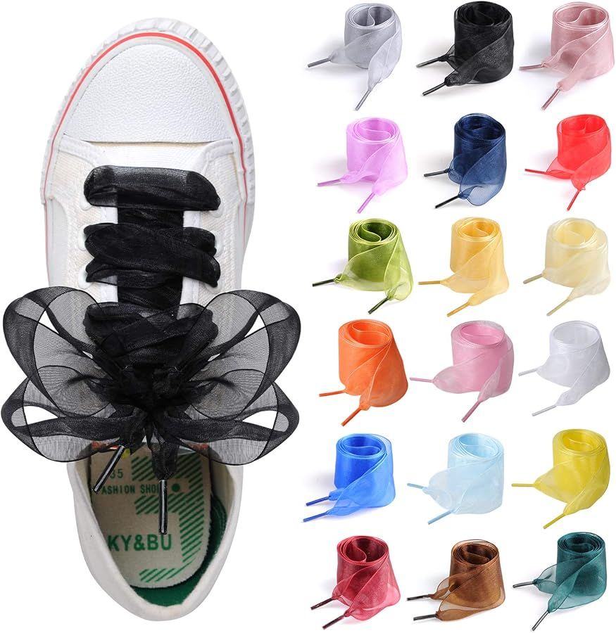 18 Pairs Satin Ribbon Shoe Laces for Sneakers, Flat Lace Shoelaces for Women Girls Shoestrings 4C... | Amazon (US)