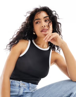 Vero Moda sporty tank top with contrast trim in black | ASOS (Global)