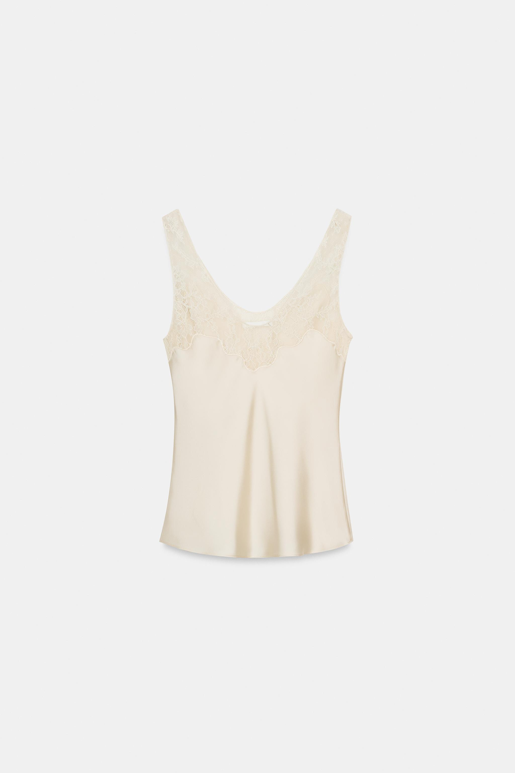 ZW COLLECTION SATIN LACE TOP | Zara UK