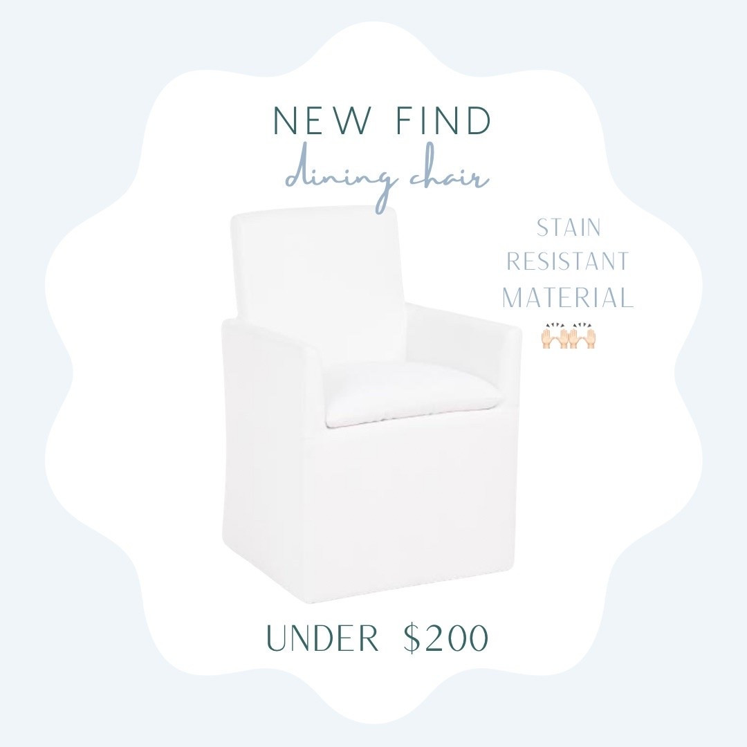Gorgeous stain resistant dining chair that looks designer — think Pottery Barn or Serena and Lily - but a fraction of the price! Under $200!!