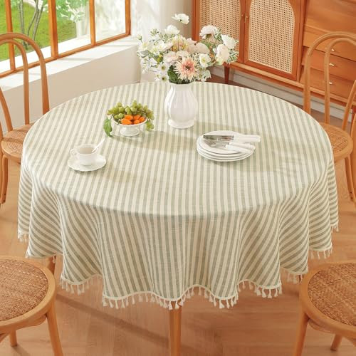 TruDelve Round Table Cloths 60 Inch Fits for Round Tables from 35" to 45" in Diameter, Green Striped Cloth Tablecloths (Green,60",Round) | Amazon (US)