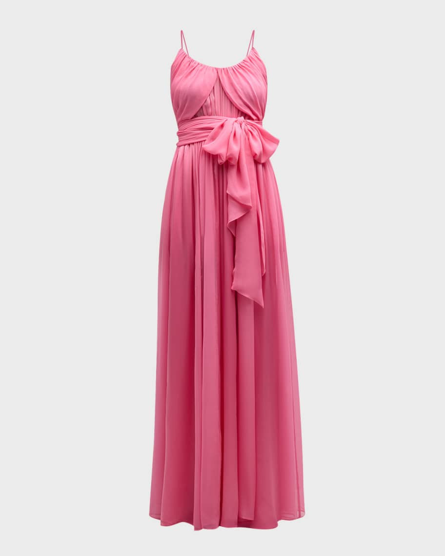 Zamia Silk Chiffon Sash-Tie Maxi Dress | Neiman Marcus