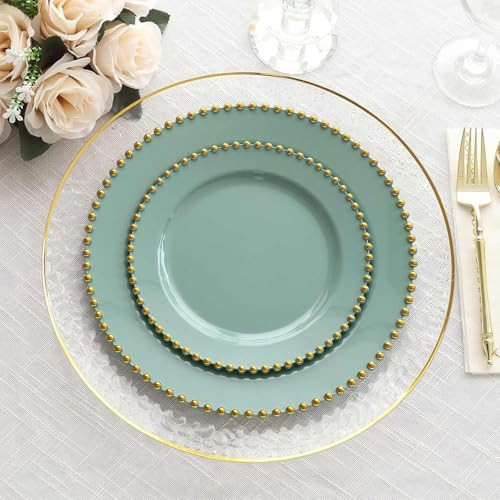 Efavormart 10 Pack Dusty Sage Green Plastic Appetizer Dessert Plates with Gold Beaded Rim, Disposable Round Salad Plates - 8" | Amazon (US)