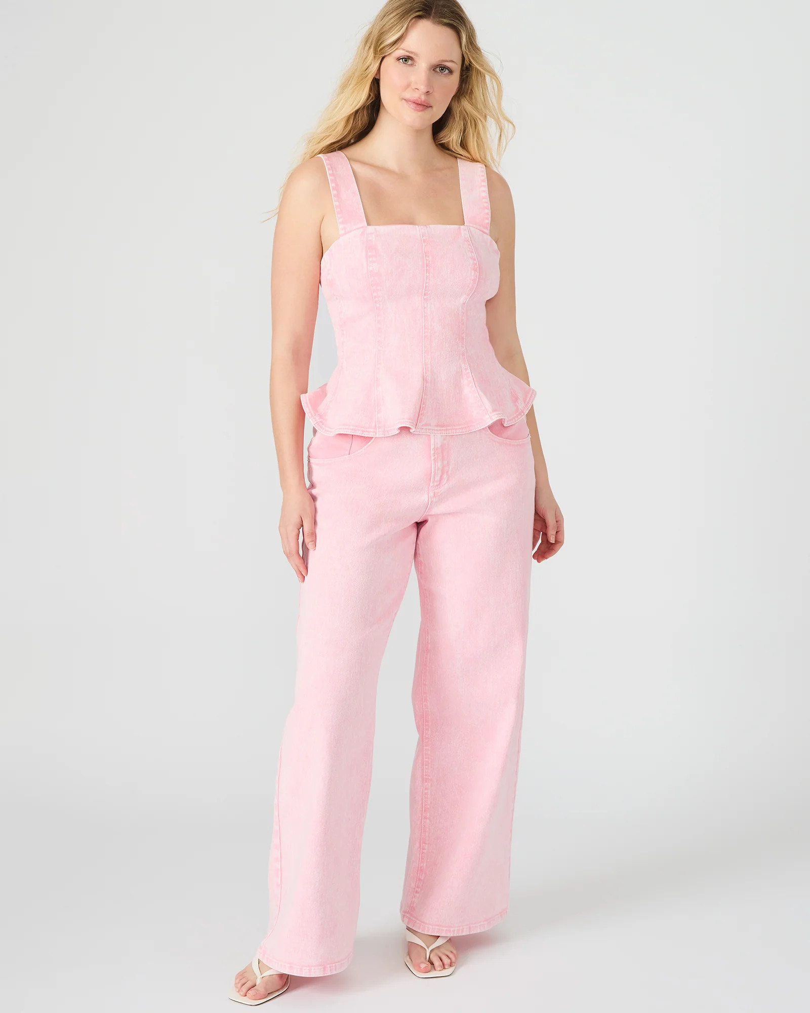 ROZ Pink Wide-Leg Washed Denim Women's Pant | Steve Madden (US)
