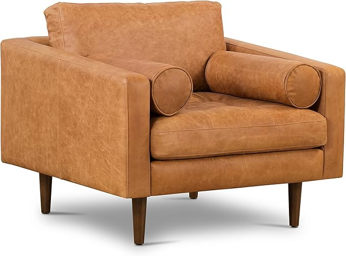 POLY & BARK Napa Lounge Chair in Full-Grain Pure-Aniline Italian Tanned Leather in Cognac Tan | Amazon (US)