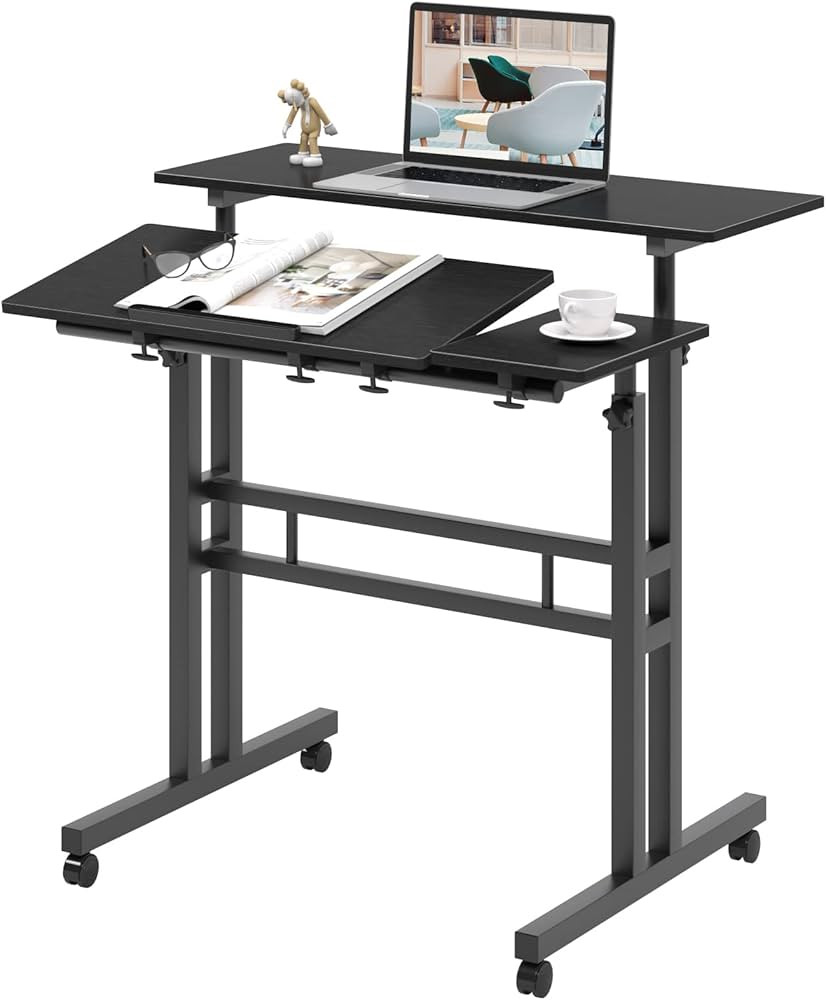 sogesfurniture Height Adjustable Sit Stand Workstation Mobile Standing Desk Home Office Desk with... | Amazon (CA)