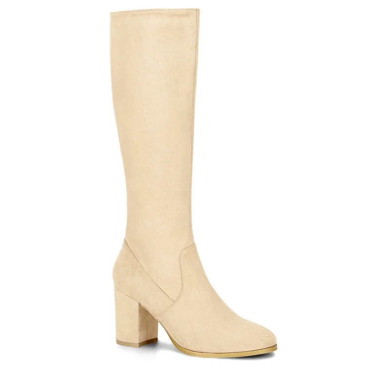 Allegra K Women's Side Zipper Block Heel Knee High Boots Taupe - Walmart.com | Walmart (US)