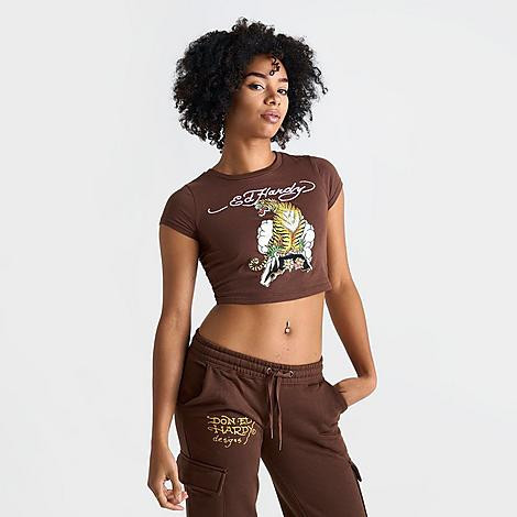 Women's Ed Hardy Rhinestone Tiger Baby T-Shirt | JD Sports (US)