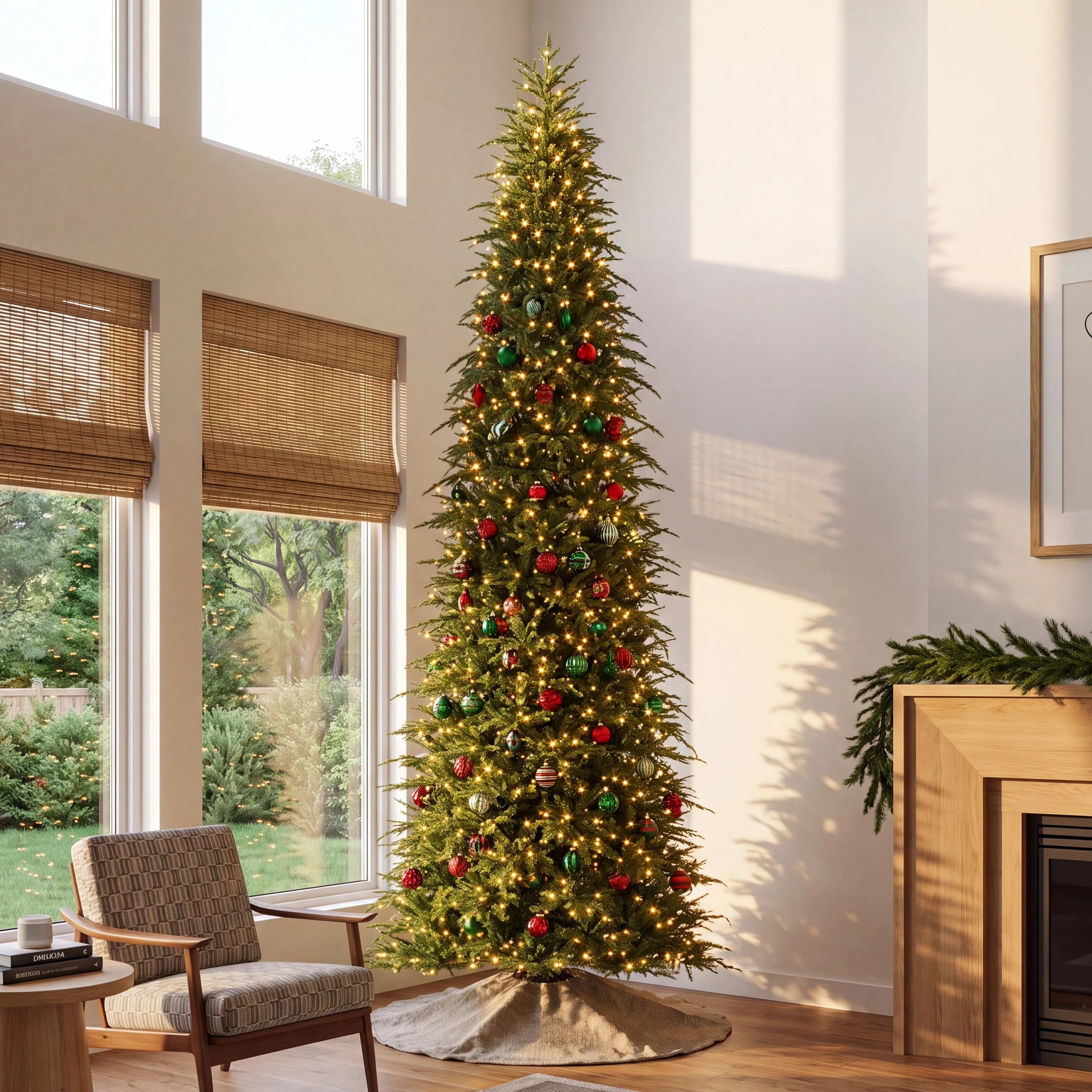 Leilonie Radiant Evergreen Fir-15Ft Pre-Lit Green Slim Fir Christmas Tree With Lights | Wayfair North America