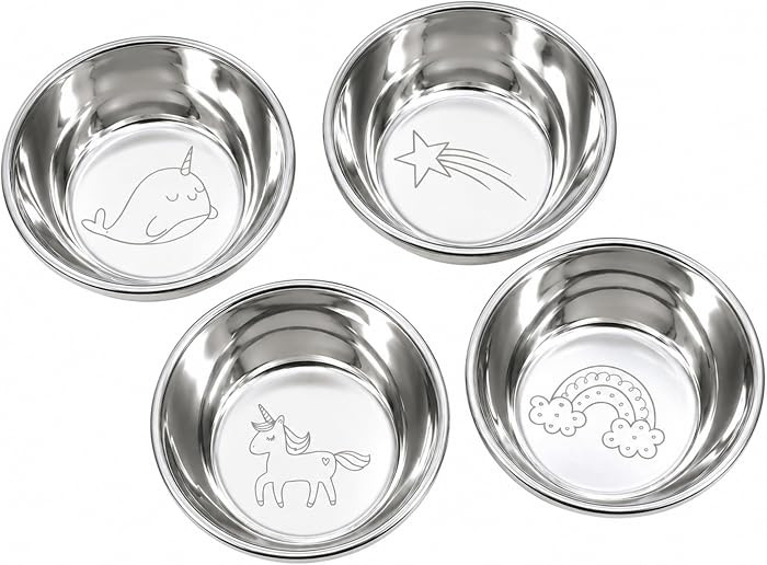 Stainless Steel Kids Bowls Set of 4 | Hidden Unicorn Narwhal Rainbow Shooting Star Designs | Food... | Amazon (US)