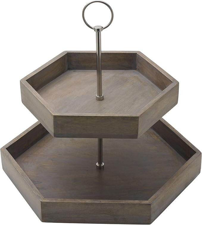 Gourmet Basics by Mikasa Hexagon 2-Tier Mango Wood Serving Tray, Gray | Amazon (US)