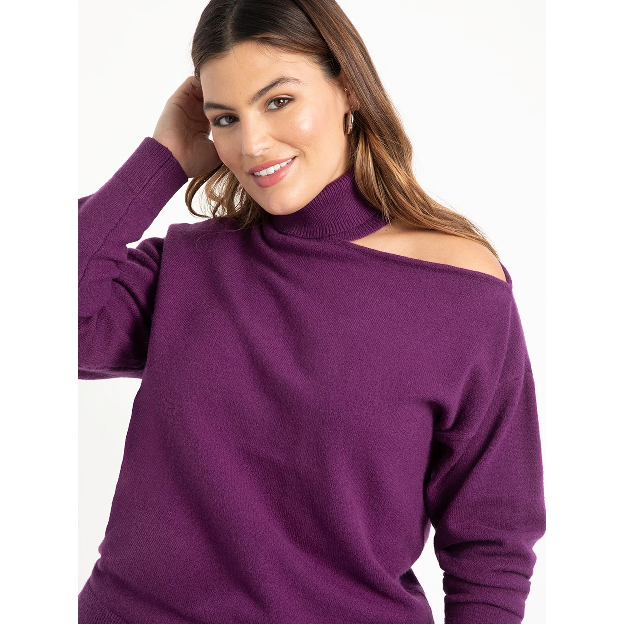 ELOQUII Elements Plus Size High Neck Cold Shoulder Sweater | Walmart (US)
