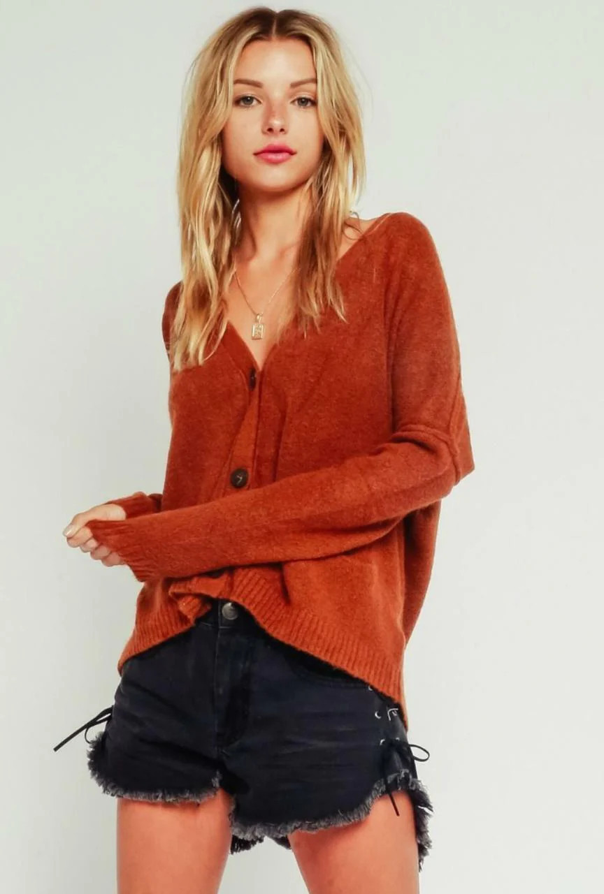Gwyneth Rust Grandpa Cardigan M | Boho Pink