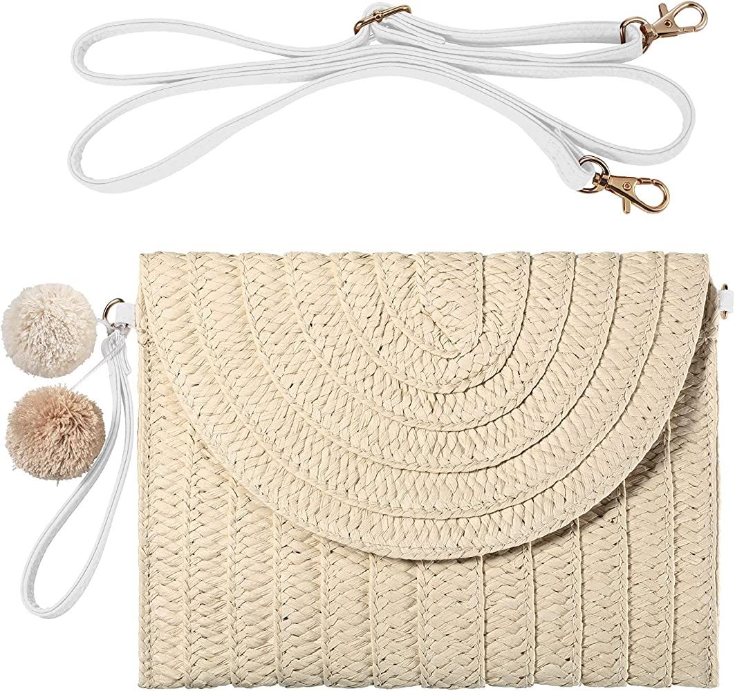 Frienda Straw Shoulder Bag Clutch Straw Crossbody Bag Beach Straw Handmade Bag Woven Rattan Bag f... | Amazon (US)