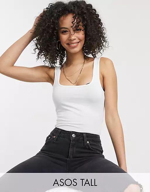 ASOS DESIGN Tall organic cotton scoop neck tank bodysuit in white | ASOS | ASOS (Global)