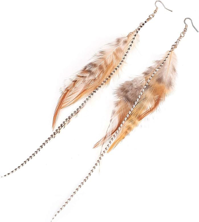 lureme Bohemian Multicolor Pheasant Feathers Dangle Earrings Handmade Natural Feather Earrings (er00 | Amazon (US)
