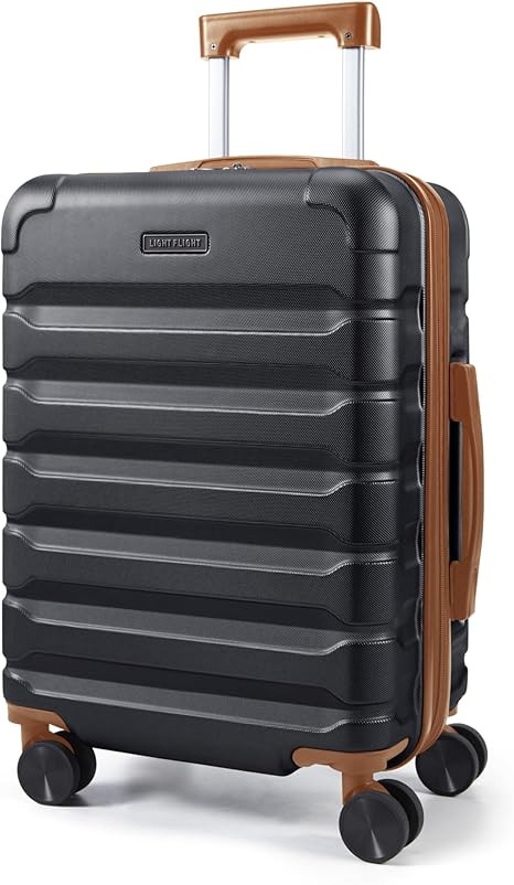 LIGHT FLIGHT Carry On Luggage 22x14x9 Airline Approved Suitcase,Black/Brown | 20" Expandable Carr... | Amazon (US)