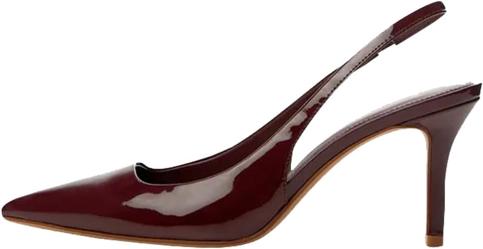 YIYA Women's Cherry Red Heels for Fall Slingback Closed Pointed Toe Stiletto High Heels Backless ... | Amazon (US)