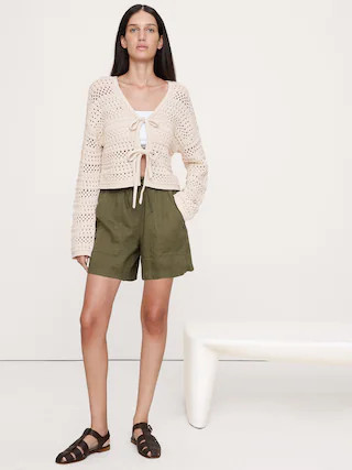 Cotton Crochet Tie-Front Cardigan | Banana Republic (US)