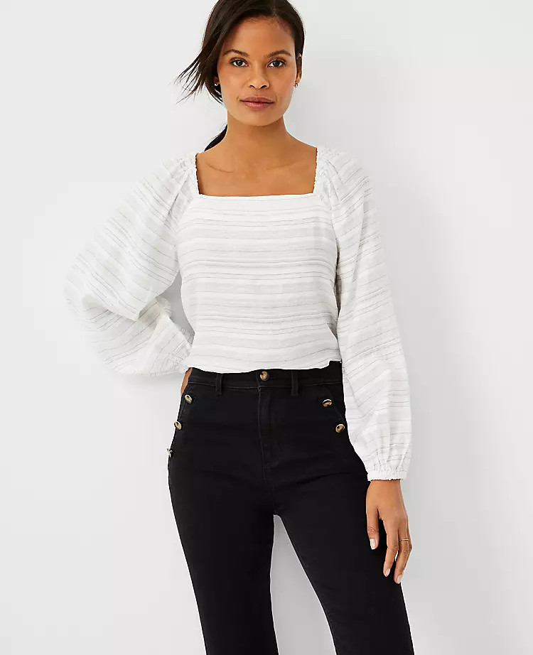 Striped Square Neck Puff Sleeve Top | Ann Taylor | Ann Taylor (US)
